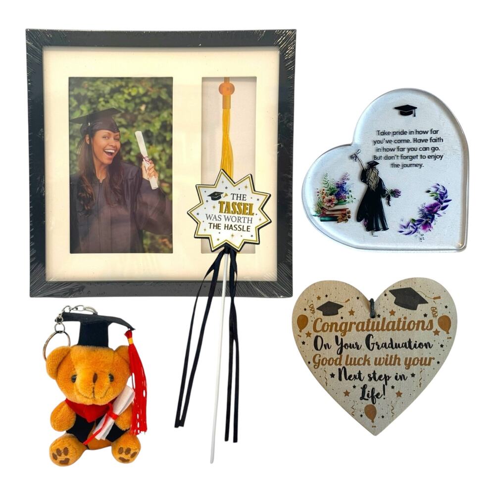 Graduation Gift Bundle Frame, Heart Signs, Plush Bear, Tassel Wand & Keepsake